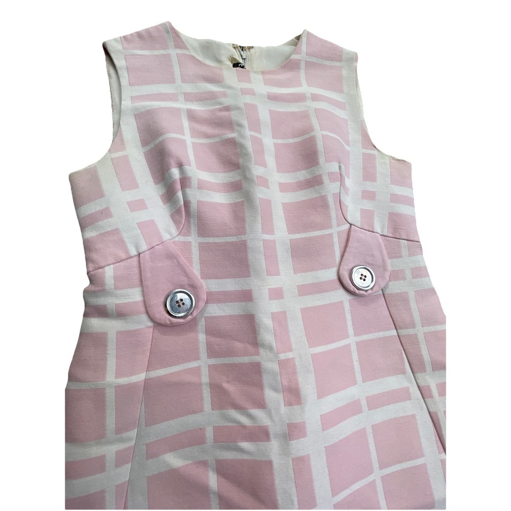 Vintage 1960s Eloise Curtis Happenstance Pink & White Mod Shift Dress Sleeveless - Picture 3 of 14